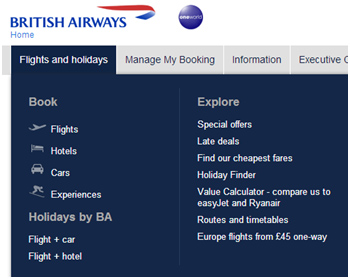 BA website navigation